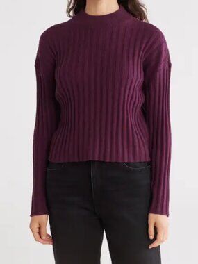Madewell Burgundy Plum Wool Blend Mock Neck Crop Sweater XXL NWT